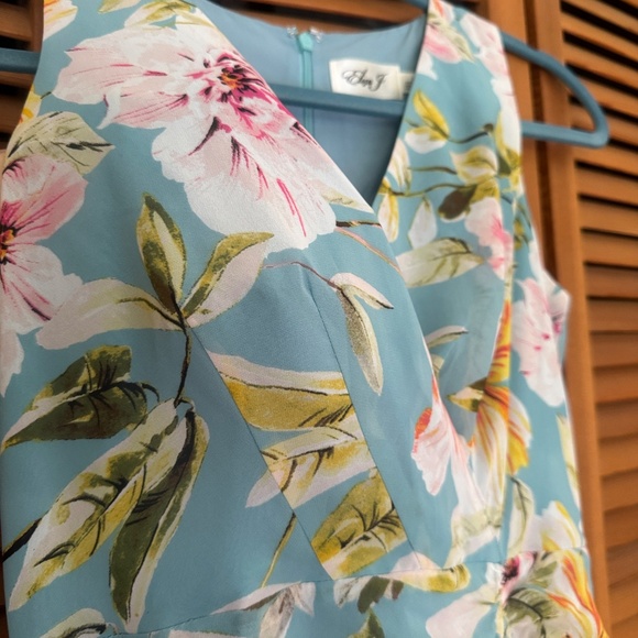 Eliza J Hawaiian Print Dress Blue Floral Tropical Aloha Size 4 - Picture 11 of 13